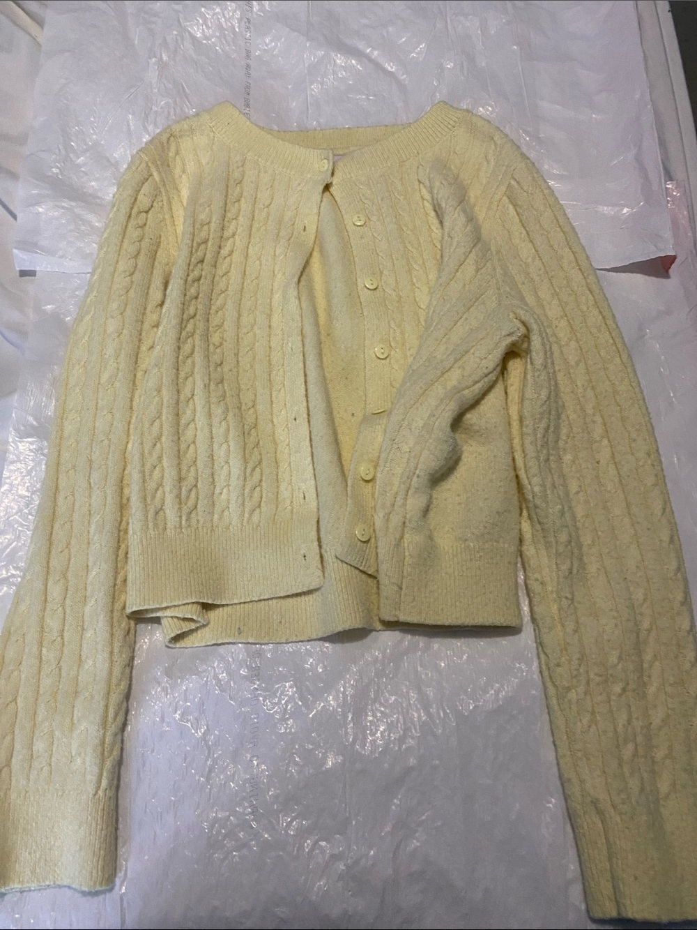 SO Pale Yellow Cable-Knit Button Cardigan